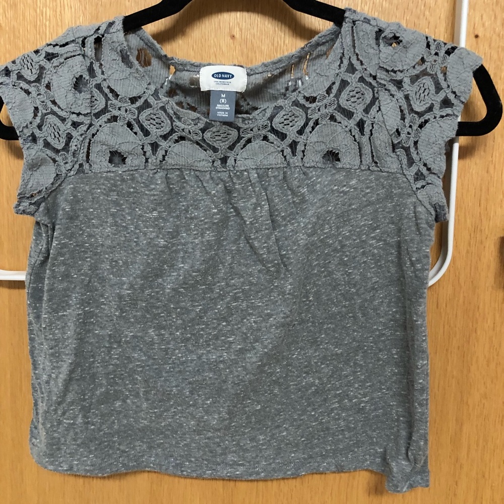 Short sleeve kids gray lace shirt